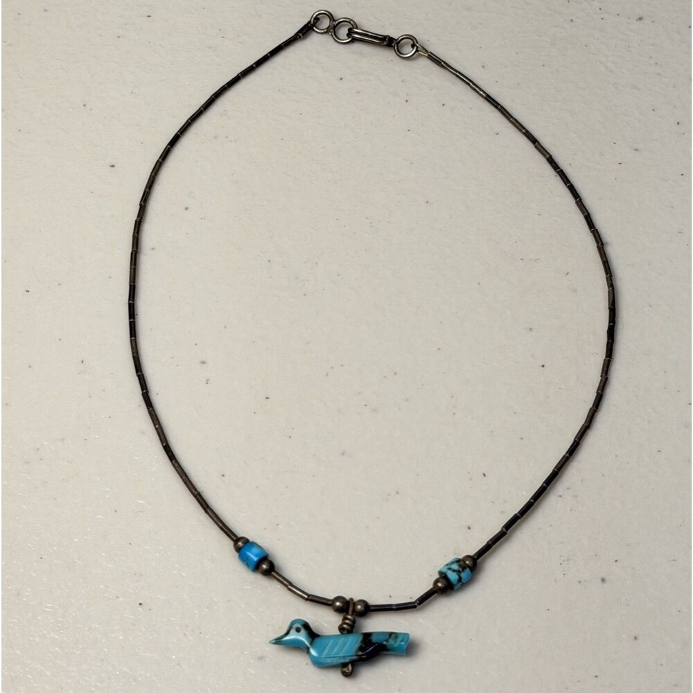 Vintage Old Pawn Liquid Sterling Silver Turquoise Bird Choker Necklace
